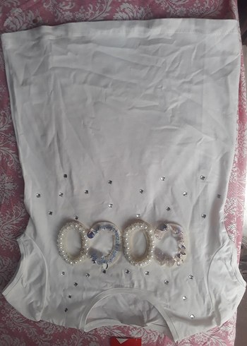 Kız Çocuk Beyaz Kısa Kollu Payetli Tişört