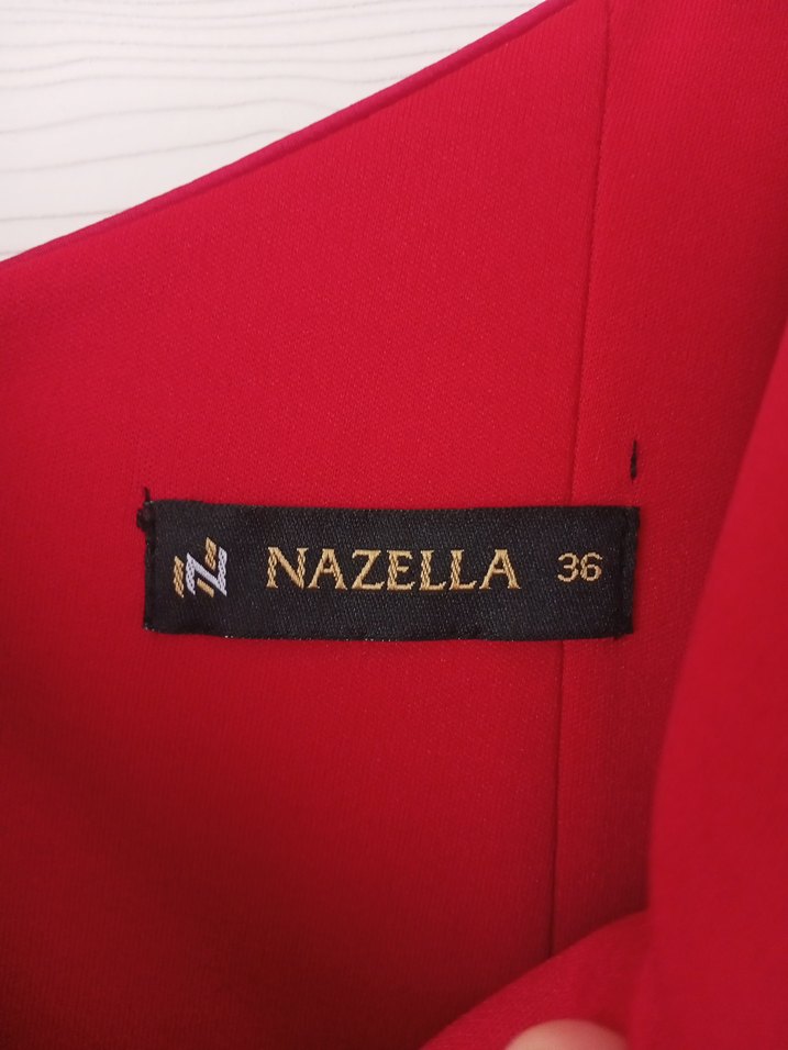 Kırmızı Drapeli V Yaka Midi Elbise - Görsel 3