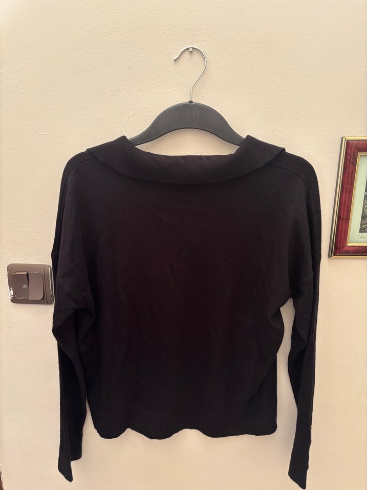 Siyah V Yaka Kadın Salaş Bluz - Görsel 2