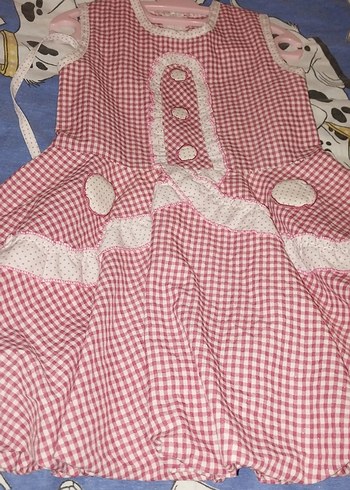 Düğmeli Pembe Kız Çocuk Elbise