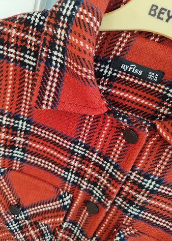 Kırmızı Kareli Düğmeli Kadın Gömlek - Görsel 2