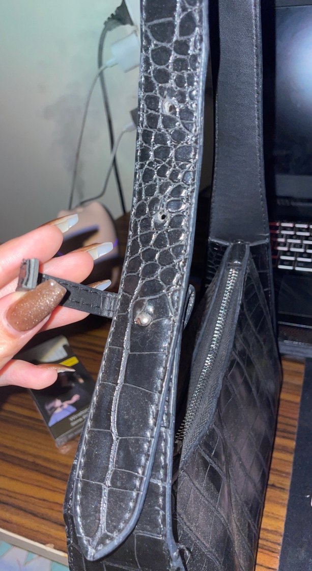 Siyah Yılan Derisi Desenli Deri Kadın Çanta - Görsel 3