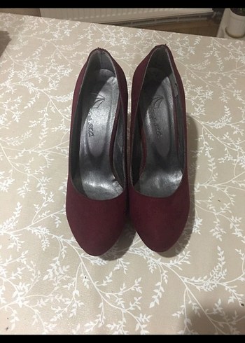 Bordo Süet Stiletto Kadın Topuklu Ayakkabı - Görsel 2