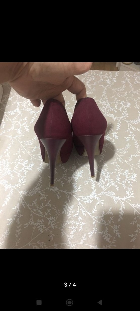 Bordo Süet Stiletto Kadın Topuklu Ayakkabı - Görsel 3