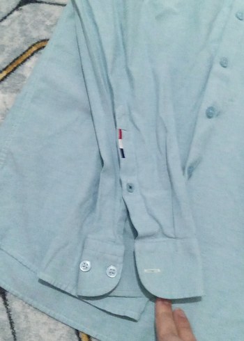 Mavi Keten Erkek Gömlek, Düğmeli, Uzun Kollu - Görsel 5