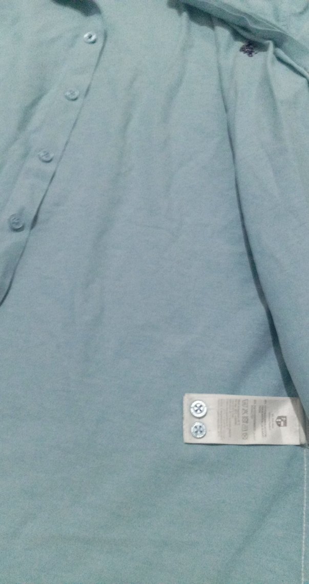 Mavi Keten Erkek Gömlek, Düğmeli, Uzun Kollu - Görsel 4