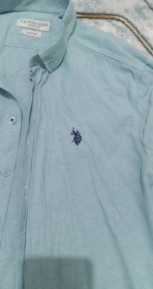 Mavi Keten Erkek Gömlek, Düğmeli, Uzun Kollu - Görsel 2