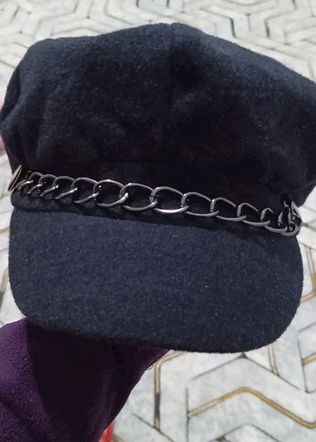 Zincir Detaylı lacivert Yün Kadın Şapka - Görsel 4