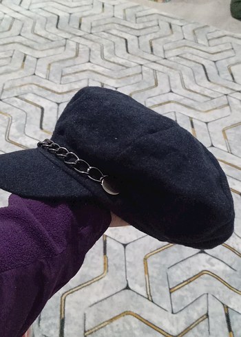 Zincir Detaylı lacivert Yün Kadın Şapka - Görsel 2