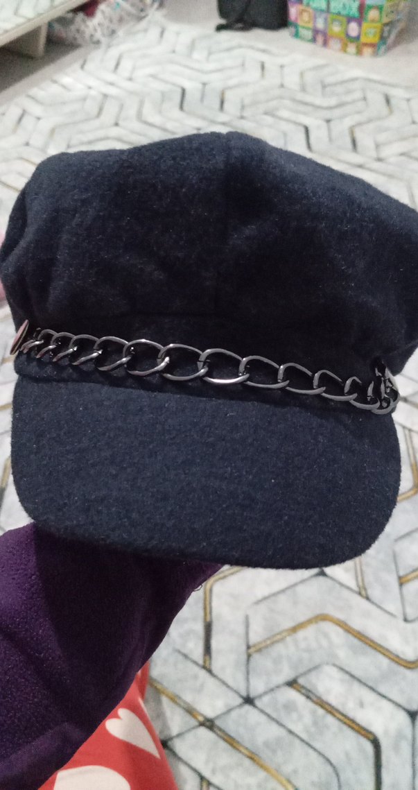 Zincir Detaylı lacivert Yün Kadın Şapka - Görsel 4