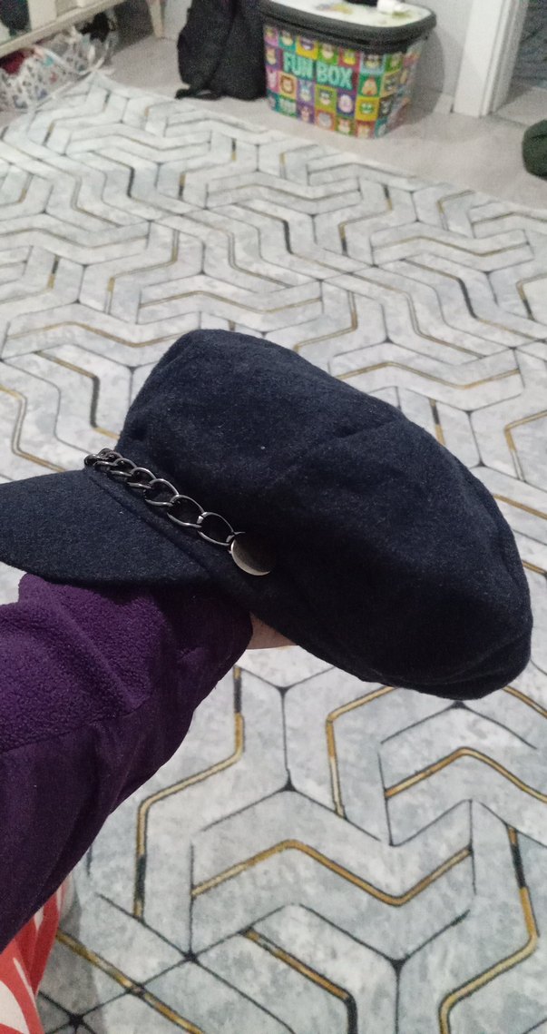 Zincir Detaylı lacivert Yün Kadın Şapka - Görsel 2