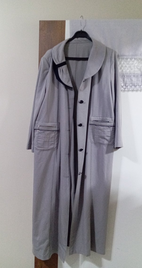 Düğmeli Gri Uzun Kadın Keten Kaban - Görsel 2