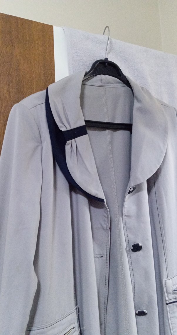 Düğmeli Gri Uzun Kadın Keten Kaban - Görsel 3