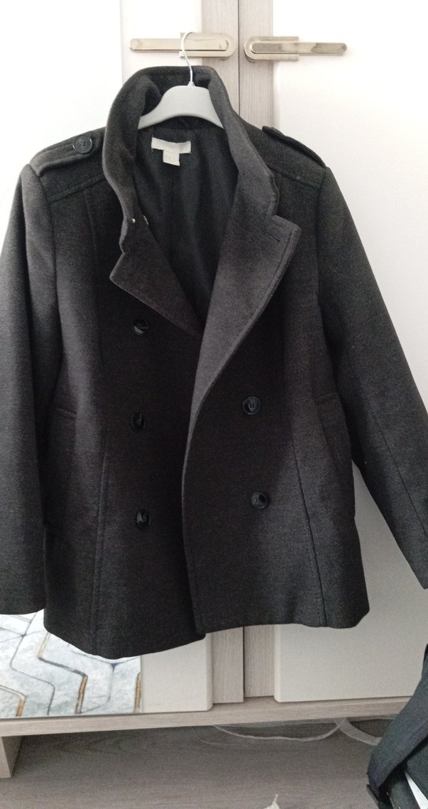 Koyu gri çift düğmeli kaban - Görsel 2