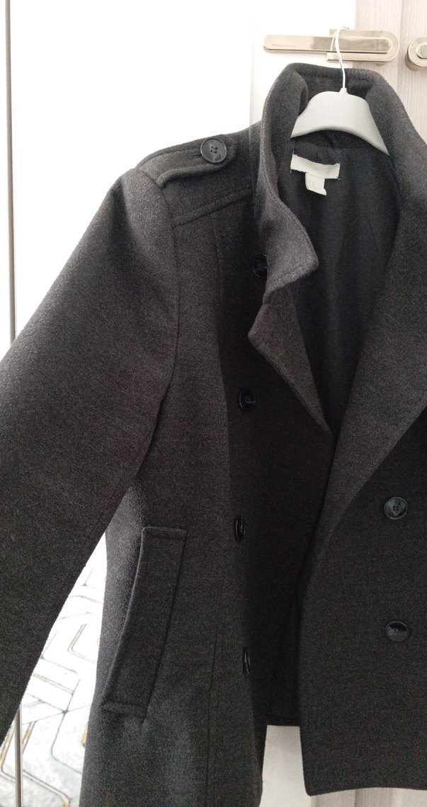 Koyu gri çift düğmeli kaban - Görsel 4