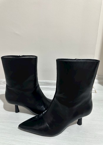 Siyah Deri Stiletto Topuklu Kadın Bot - Görsel 2