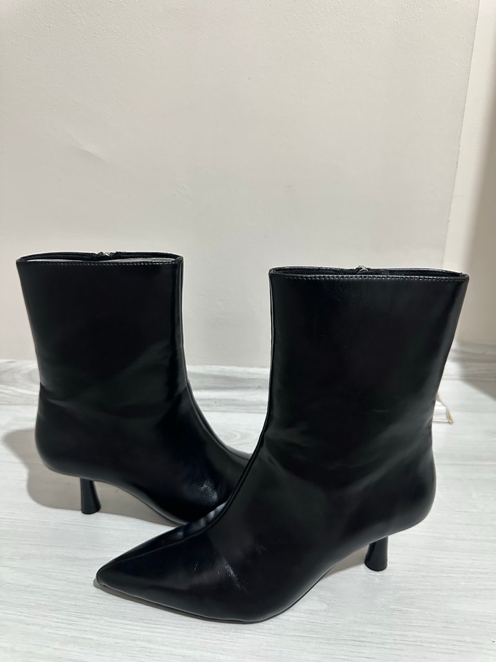 Siyah Deri Stiletto Topuklu Kadın Bot - Görsel 2