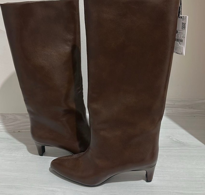 Kahverengi Deri Diz Boyu Çizme - Görsel 2