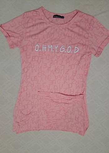 Kızlar için Pembe, Beyaz Baskılı Kısa Kollu Tişört - Görsel 2