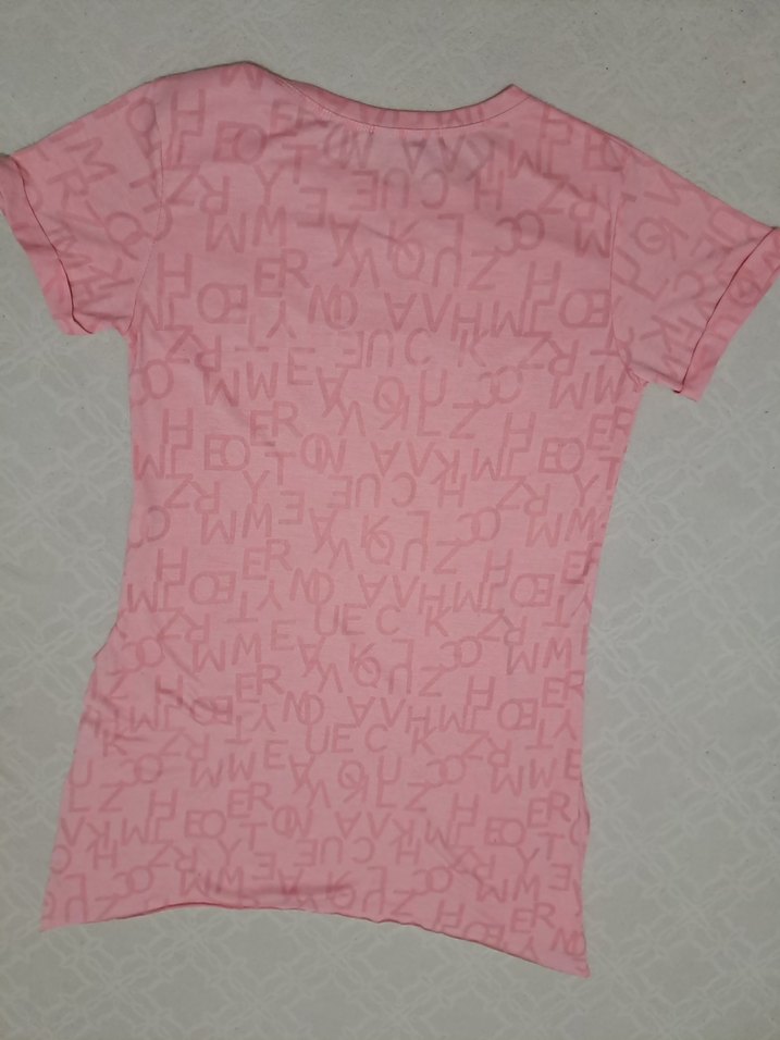 Kızlar için Pembe, Beyaz Baskılı Kısa Kollu Tişört - Görsel 3