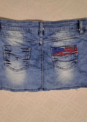 Nakışlı Bohem Mini Kot Etek - Görsel 2