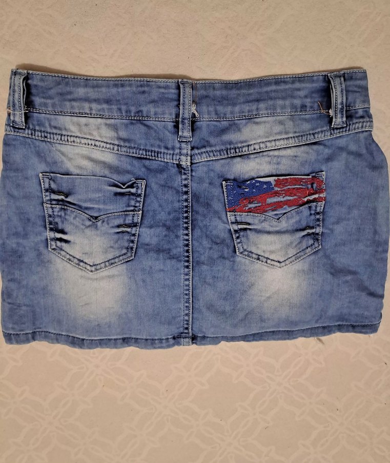 Nakışlı Bohem Mini Kot Etek - Görsel 2