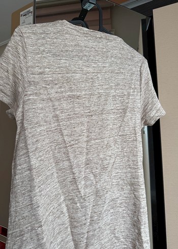 Bej V Yaka Keten Kadın Tişört - Görsel 7