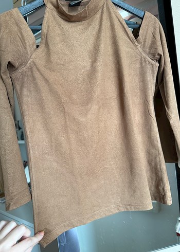 Kahverengi Süet Uzun Kollu Kadın Bluz - Görsel 5