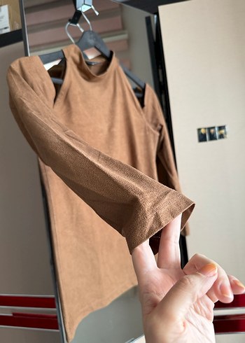 Kahverengi Süet Uzun Kollu Kadın Bluz - Görsel 3