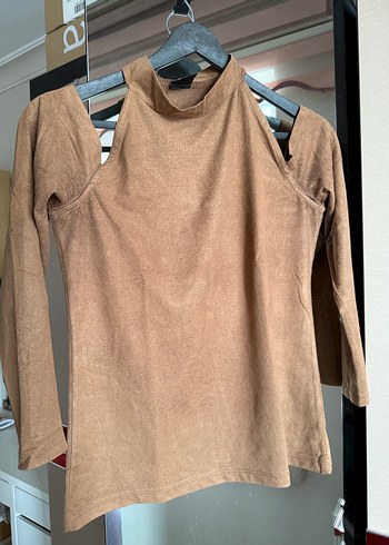 Kahverengi Süet Uzun Kollu Kadın Bluz - Görsel 2