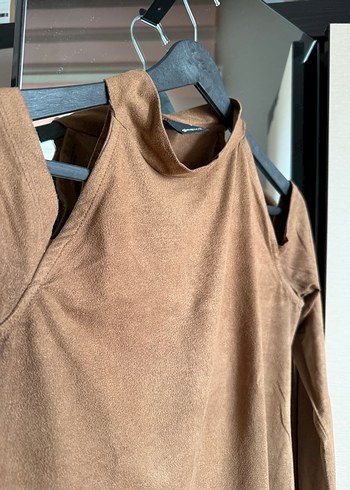 Kahverengi Süet Uzun Kollu Kadın Bluz - Görsel 4