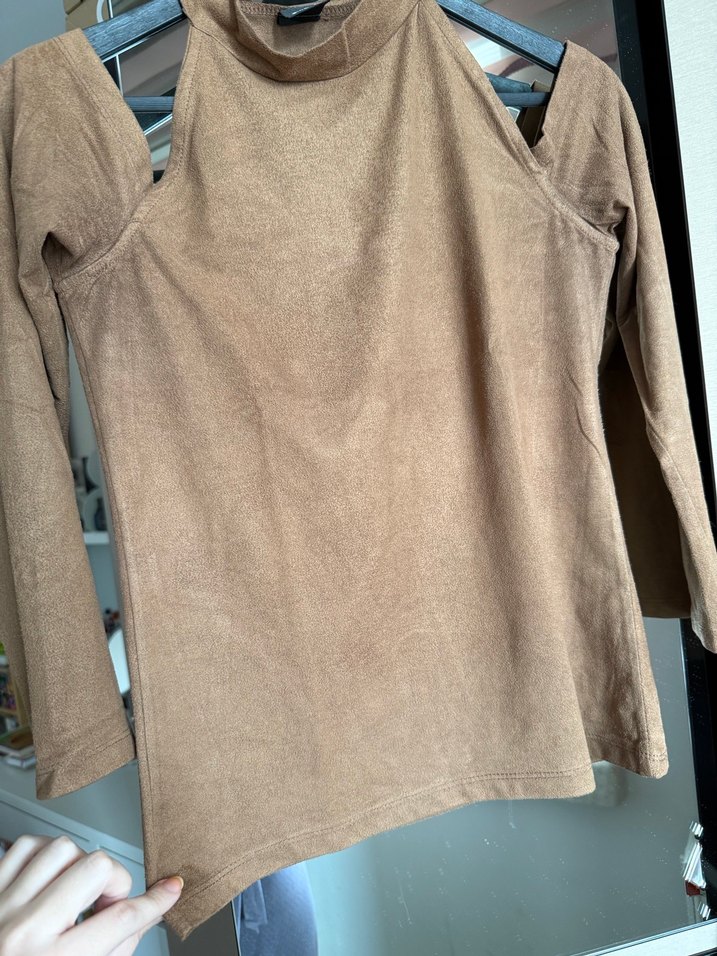 Kahverengi Süet Uzun Kollu Kadın Bluz - Görsel 5