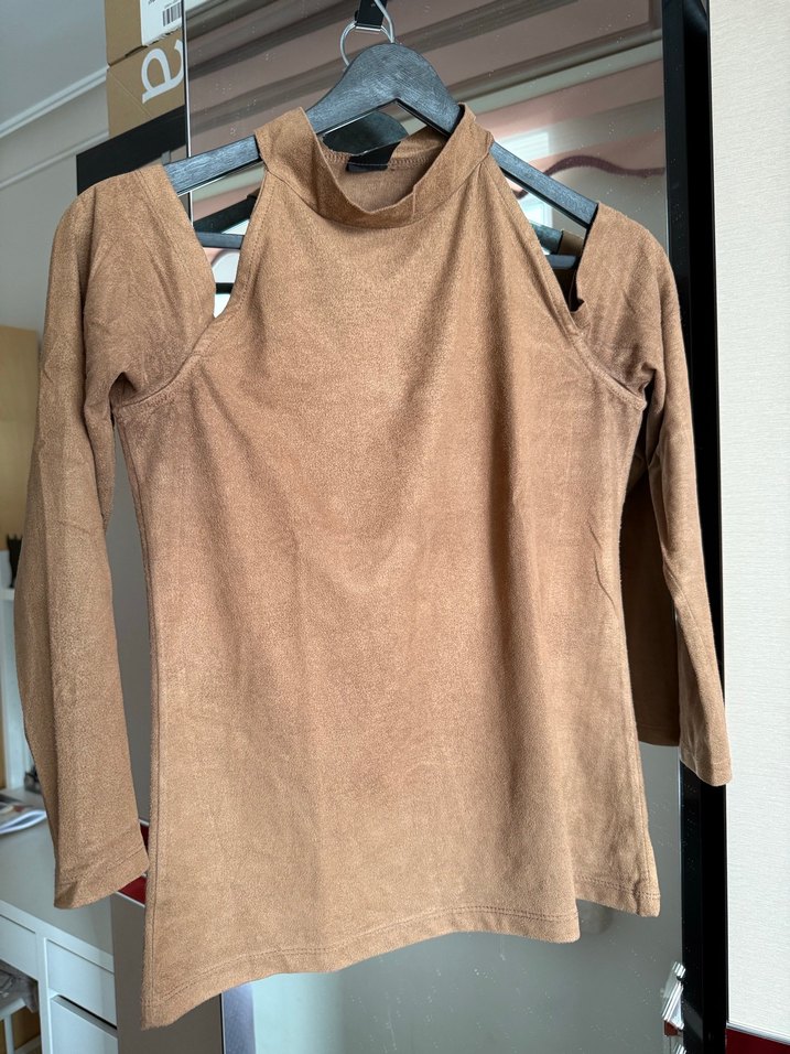 Kahverengi Süet Uzun Kollu Kadın Bluz - Görsel 2