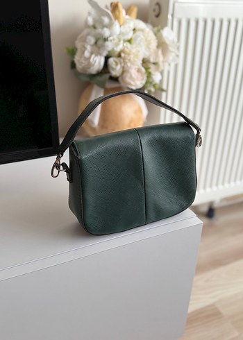 Koyu Yeşil Deri Tokalı Kadın Çanta - Görsel 5