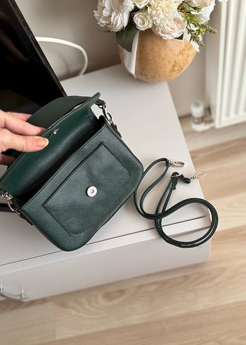 Koyu Yeşil Deri Tokalı Kadın Çanta - Görsel 7