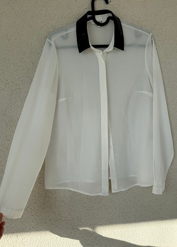 Siyah Yaka Detaylı Uzun Kollu Kadın Gömlek - Görsel 2