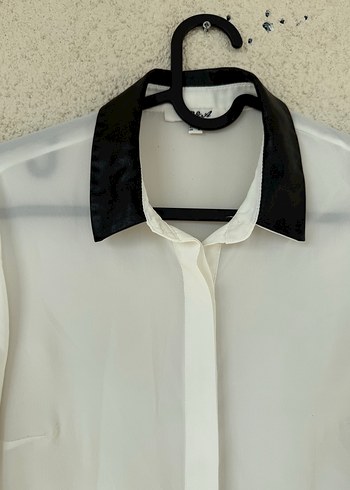 Siyah Yaka Detaylı Uzun Kollu Kadın Gömlek - Görsel 5