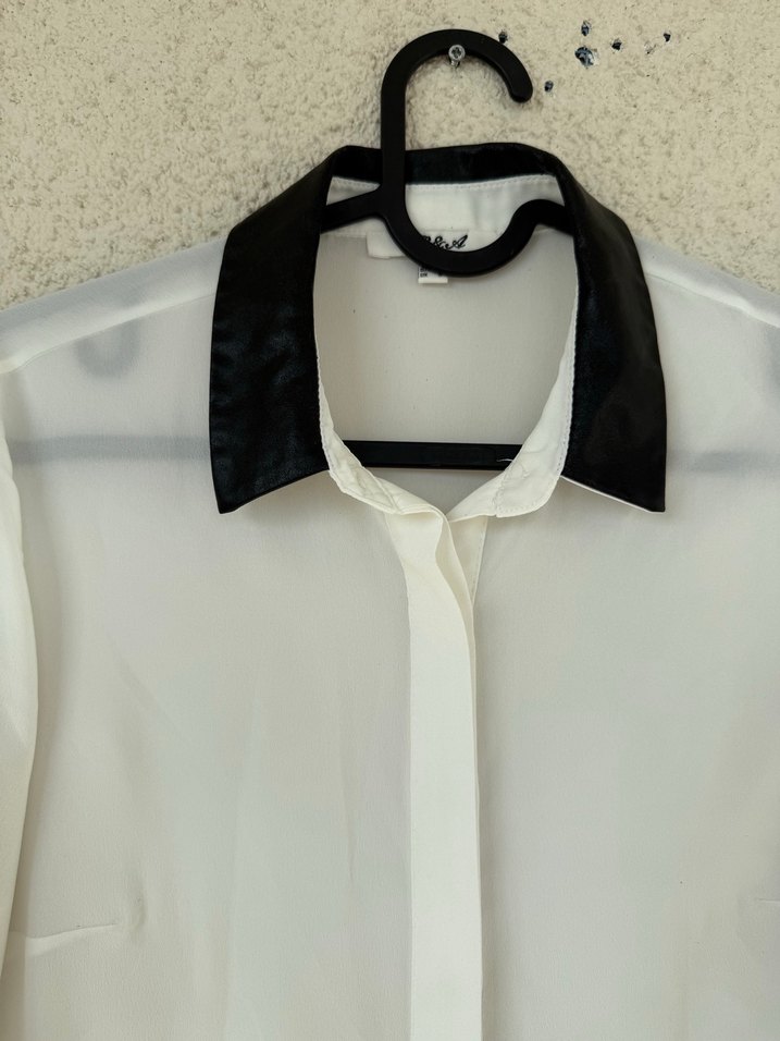 Siyah Yaka Detaylı Uzun Kollu Kadın Gömlek - Görsel 5