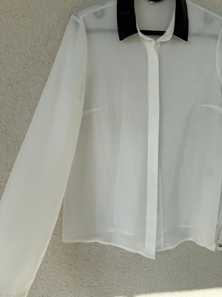 Siyah Yaka Detaylı Uzun Kollu Kadın Gömlek - Görsel 3