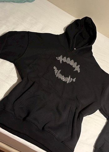 Kapüşonlu Siyah Baskılı Kadın Sweatshirt