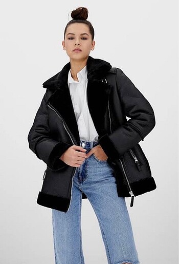 Zara içi kürklü biker mont