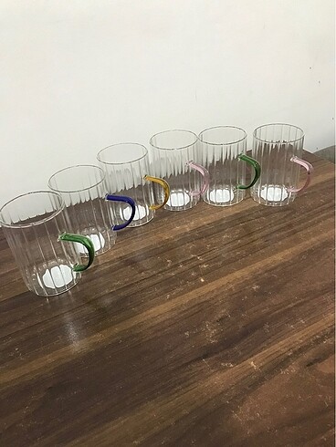 Dekoratif renkli kulplu cam kupa bardak 350ml