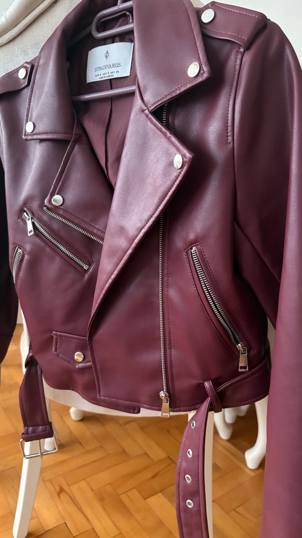 Stradivarius Bordo Deri Biker Ceket - Görsel 2