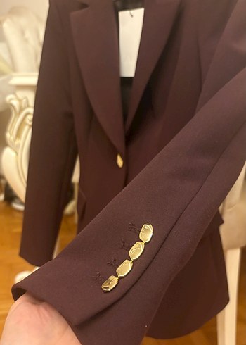 Şarap rengi Düğmeli Kadın Blazer Ceket - Görsel 2