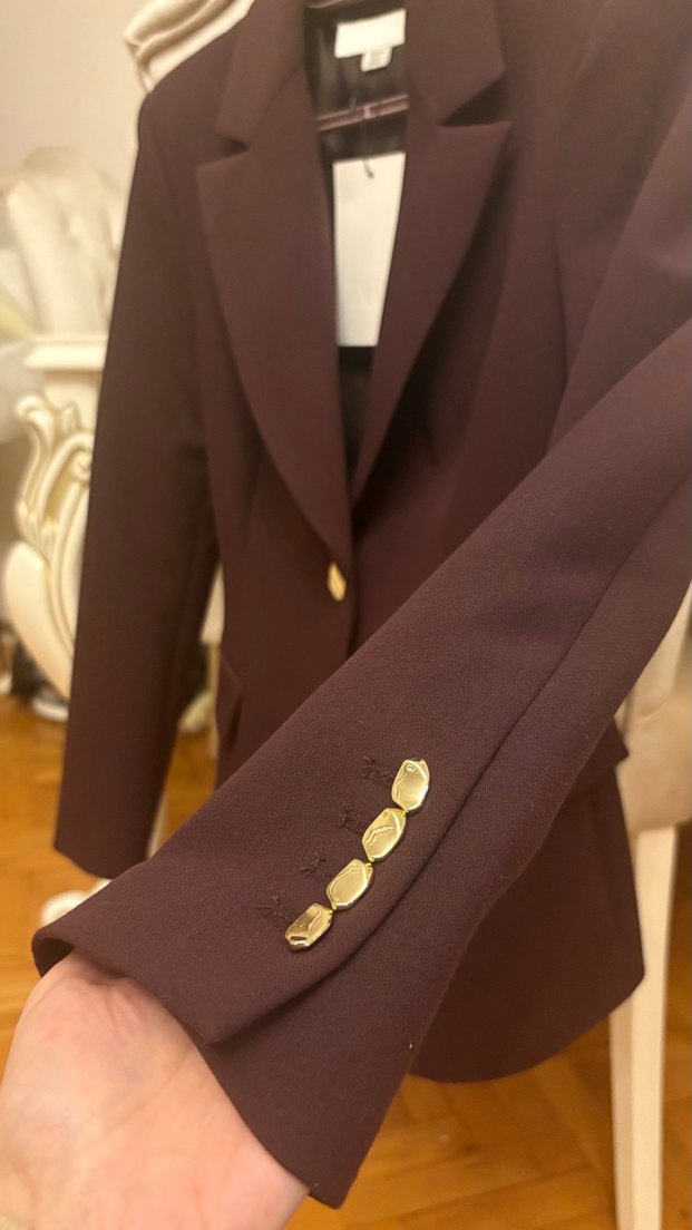 Şarap rengi Düğmeli Kadın Blazer Ceket - Görsel 2