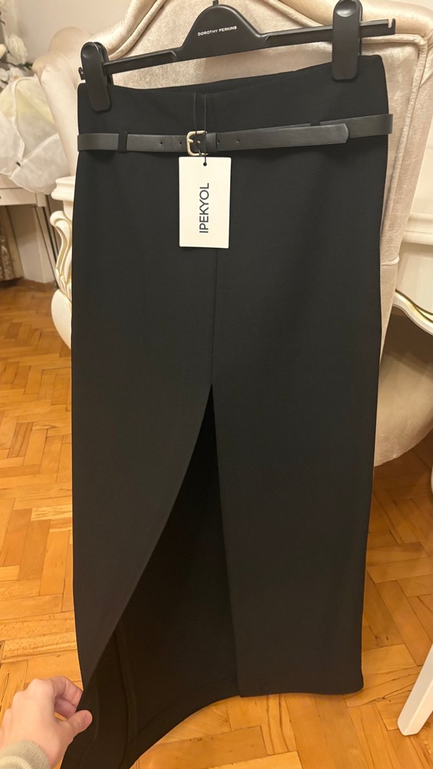 İpekyol Siyah Kemerli Kadın Kumaş etek - Görsel 2