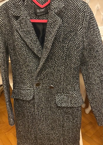 Düğmeli siyah kircillik Desenli Uzun Kadın Kaban kaşe - Görsel 4