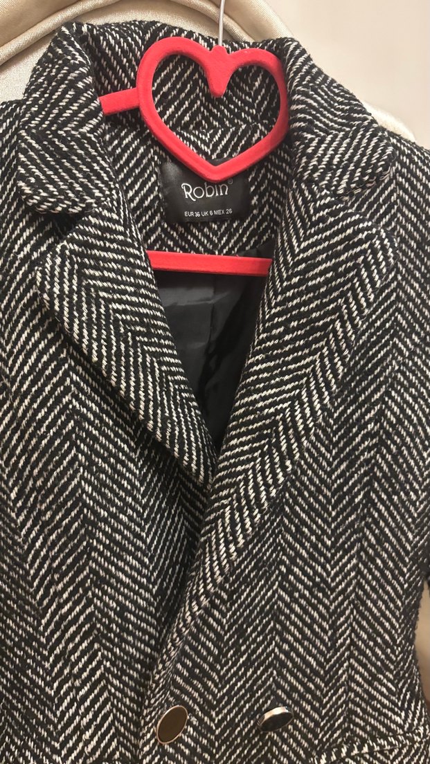 Düğmeli siyah kircillik Desenli Uzun Kadın Kaban kaşe - Görsel 2