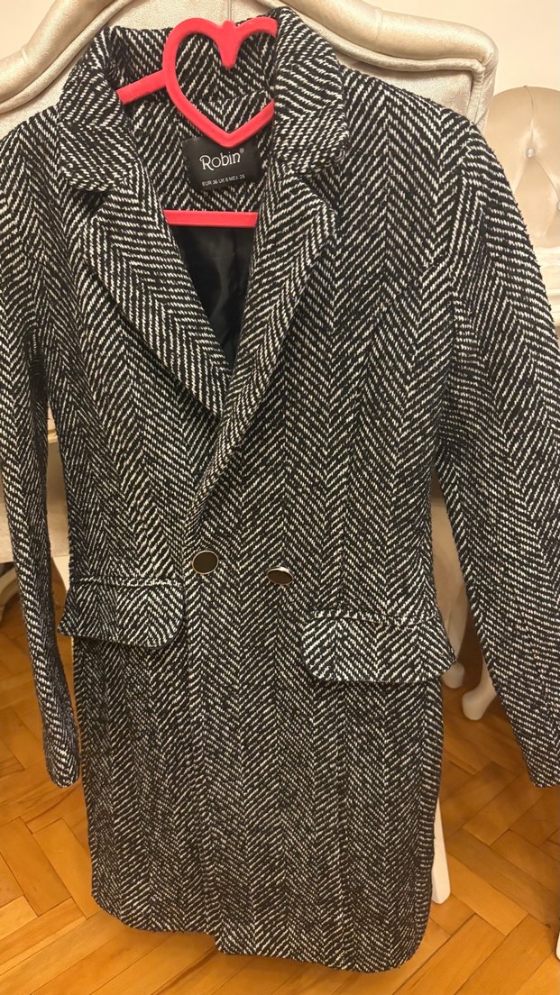 Düğmeli siyah kircillik Desenli Uzun Kadın Kaban kaşe - Görsel 4