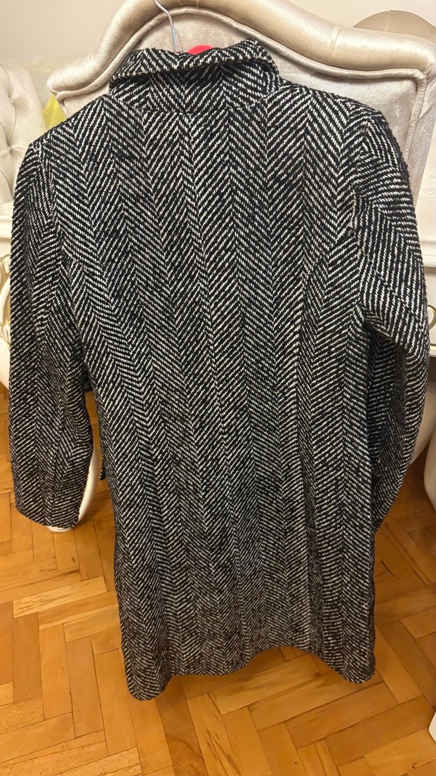 Düğmeli siyah kircillik Desenli Uzun Kadın Kaban kaşe - Görsel 3